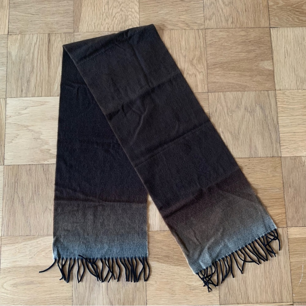Cashmere Scarf Made In Scotland Brown Tassels Fringe Ombre